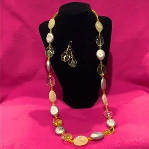 Yellow and silver necklace & matching earring set
